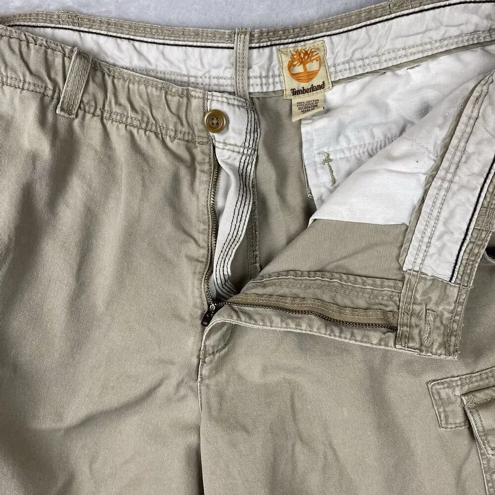 Timberland Cargo Shorts Mens 36 Khaki 100% Cotton Pockets Utility Outdoor Hiking